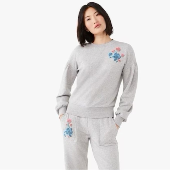 Kate Spade Floral Embroidered Sweatshirt Grey Melange - Picture 1 of 8